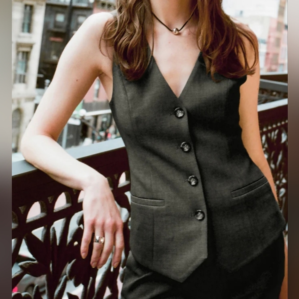 NEW Favorite Daughter The Jones Black Vest Linen Blend Feax Pockets Size XL NWT